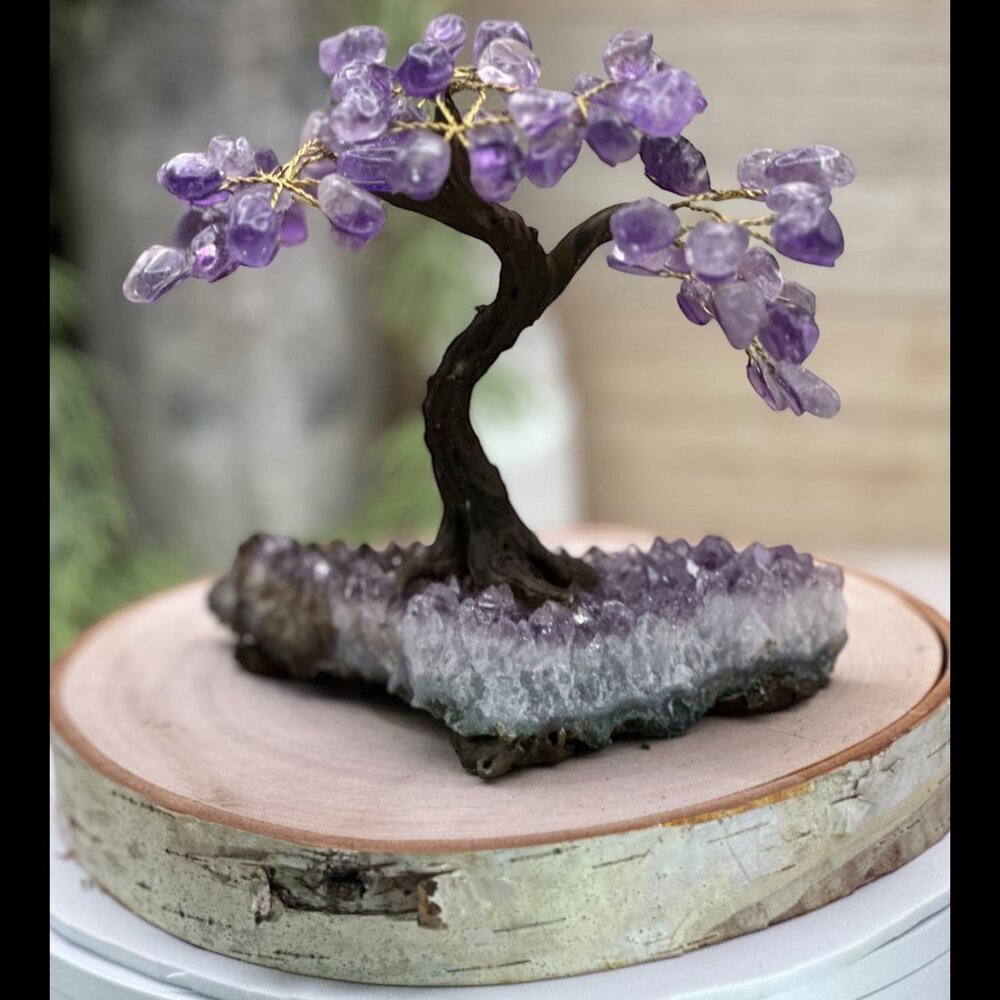 Amethyst Bonsai Crystal Tree of Life Geode Base Gemstone Chakra Tree 7 inch (T) - Picture 7 of 10